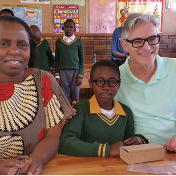 Koen van Pottelbergh (right) from Belgium and his team from Eyes For The World this week visited schools in the Elim area with only one goal – to help improve people's eyesight. Left is Ms Nelly Tlakhula, chief education specialist from the Department of Education in Polokwane. The department hasbought into Koen’s project very enthusiastically . With them is one of the youngsters who benefitted from the project by having his sight restored by means of the unique adjustable spectacles. Photo: Laura van Zyl.