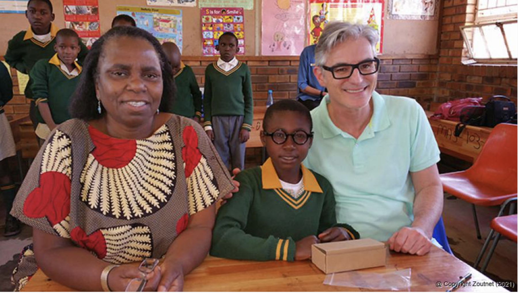 Koen van Pottelbergh (right) from Belgium and his team from Eyes For The World this week visited schools in the Elim area with only one goal – to help improve people's eyesight. Left is Ms Nelly Tlakhula, chief education specialist from the Department of Education in Polokwane. The department hasbought into Koen’s project very enthusiastically . With them is one of the youngsters who benefitted from the project by having his sight restored by means of the unique adjustable spectacles. Photo: Laura van Zyl.